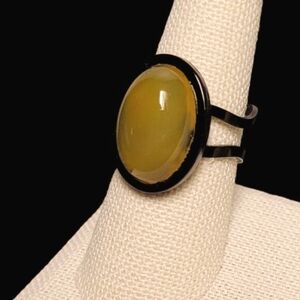 Yellow Calcite Stone Ring on Black Bezel Base Setting NWT Handmade